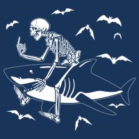 Scary Skeleton Riding Shark 7-Panel Snapback Hat