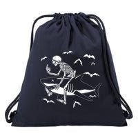 Scary Skeleton Riding Shark Drawstring Bag