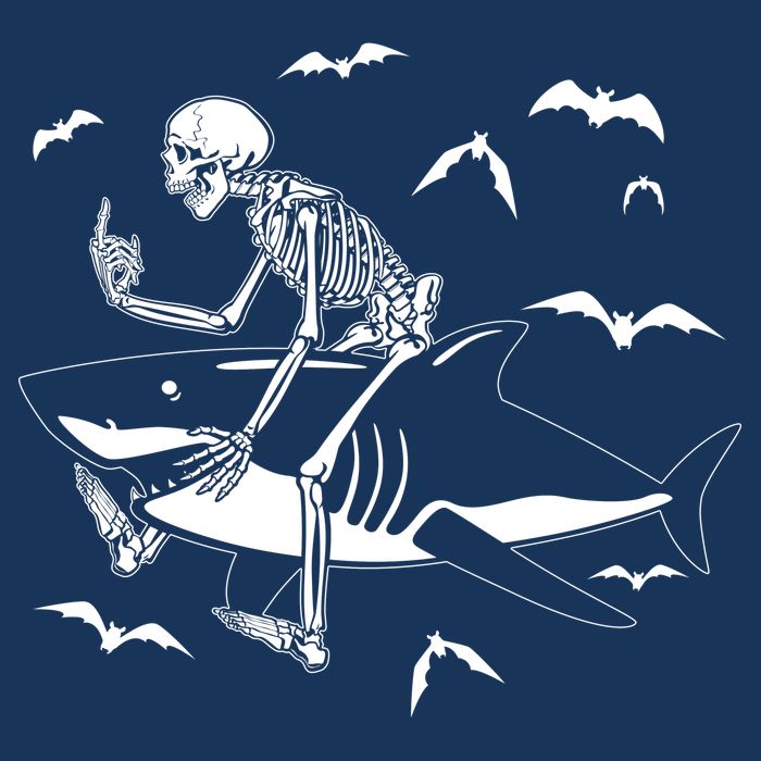 Scary Skeleton Riding Shark Drawstring Bag