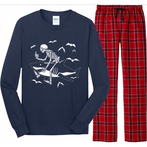 Scary Skeleton Riding Shark Long Sleeve Pajama Set