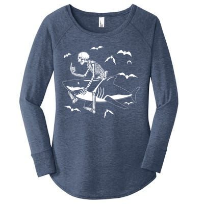 Scary Skeleton Riding Shark Women's Perfect Tri Tunic Long Sleeve Shirt