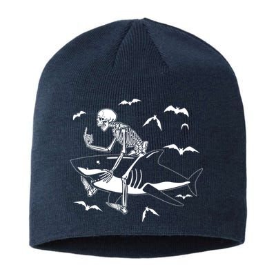 Scary Skeleton Riding Shark Sustainable Beanie