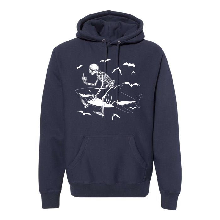 Scary Skeleton Riding Shark Premium Hoodie