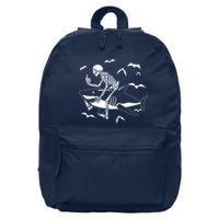 Scary Skeleton Riding Shark 16 in Basic Backpack