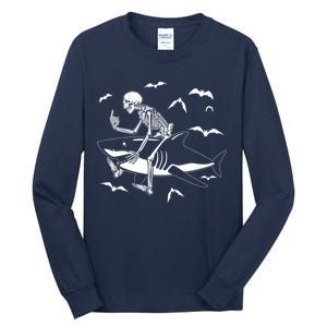 Scary Skeleton Riding Shark Tall Long Sleeve T-Shirt