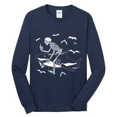 Scary Skeleton Riding Shark Tall Long Sleeve T-Shirt