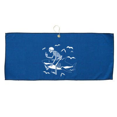 Scary Skeleton Riding Shark Large Microfiber Waffle Golf Towel