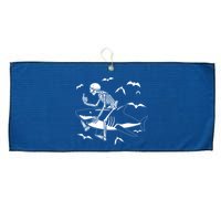 Scary Skeleton Riding Shark Large Microfiber Waffle Golf Towel