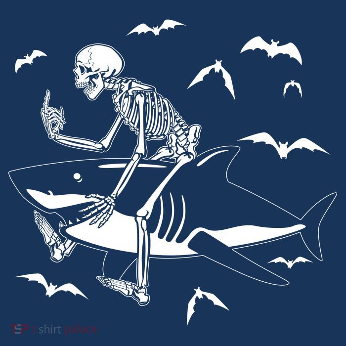 Scary Skeleton Riding Shark Cooling Performance Long Sleeve Crew