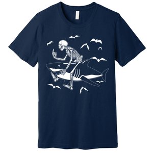 Scary Skeleton Riding Shark Premium T-Shirt