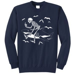 Scary Skeleton Riding Shark Tall Sweatshirt