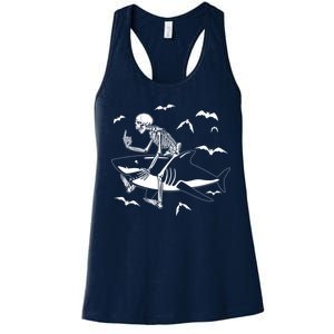 Scary Skeleton Riding Shark Women's Racerback Tank