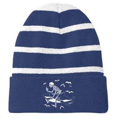 Scary Skeleton Riding Shark Striped Beanie with Solid Band