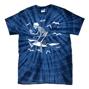 Scary Skeleton Riding Shark Tie-Dye T-Shirt