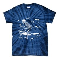 Scary Skeleton Riding Shark Tie-Dye T-Shirt