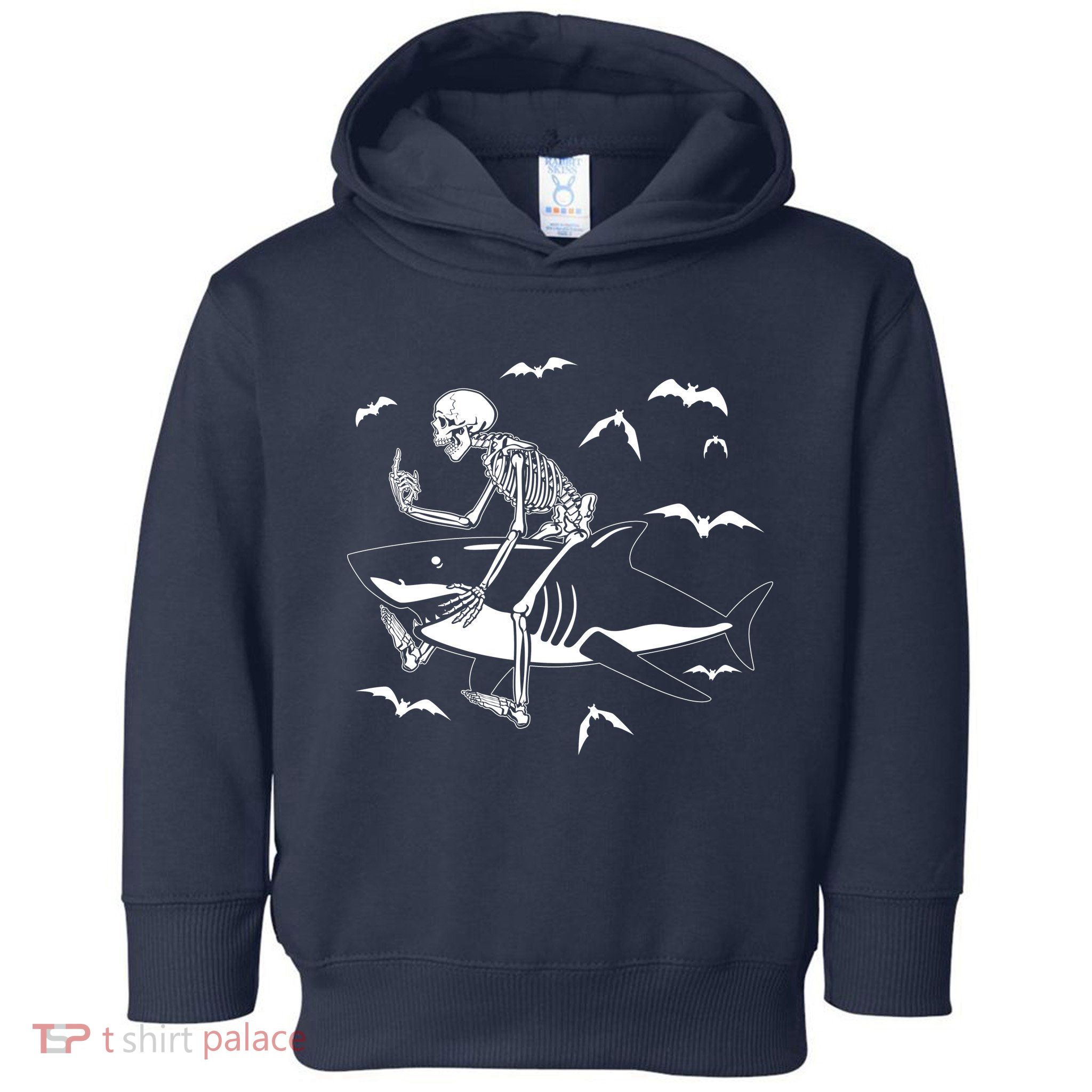 Scary Skeleton Riding Shark Toddler Hoodie