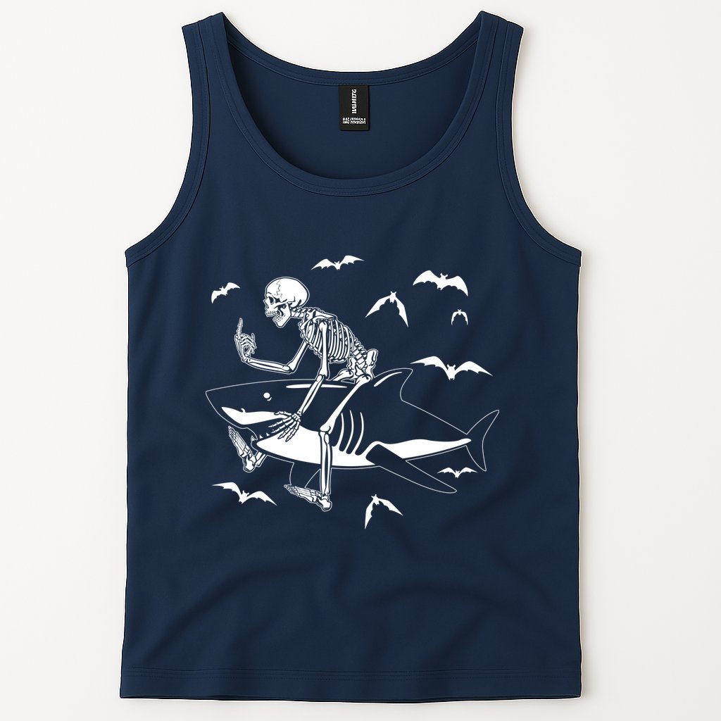 Scary Skeleton Riding Shark Tank Top