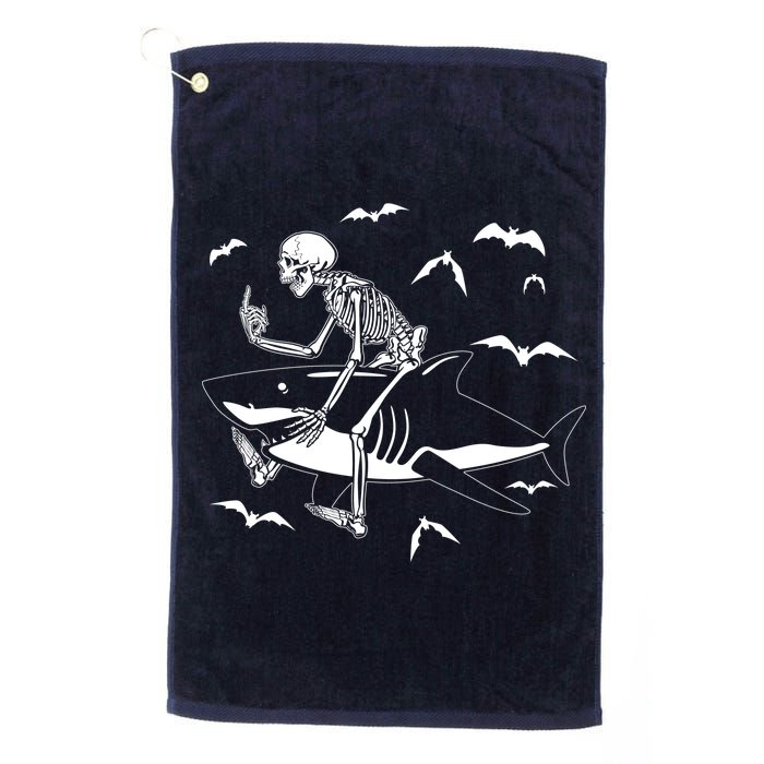 Scary Skeleton Riding Shark Platinum Collection Golf Towel