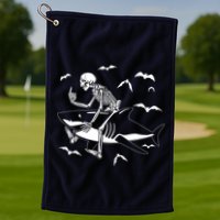 Scary Skeleton Riding Shark Golf Towel