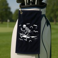 Scary Skeleton Riding Shark Golf Towel