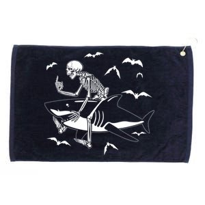 Scary Skeleton Riding Shark Grommeted Golf Towel