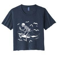 Scary Skeleton Riding Shark Crop Top
