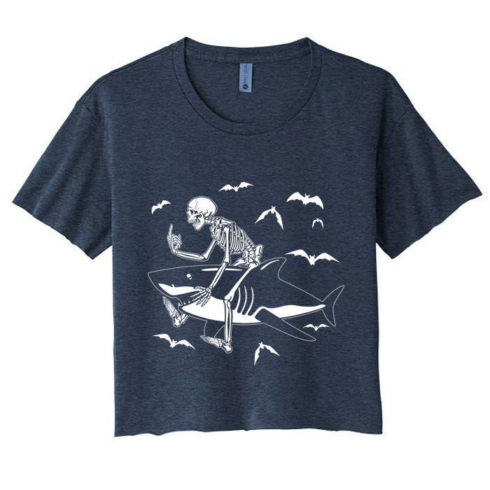 Scary Skeleton Riding Shark Crop Top