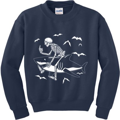 Scary Skeleton Riding Shark Kids Sweatshirt