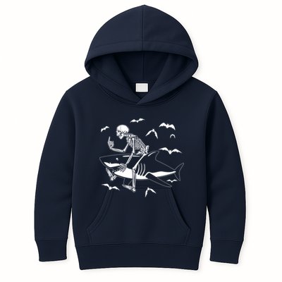 Scary Skeleton Riding Shark Kids Hoodie
