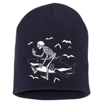 Scary Skeleton Riding Shark Short Acrylic Beanie