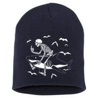 Scary Skeleton Riding Shark Short Acrylic Beanie
