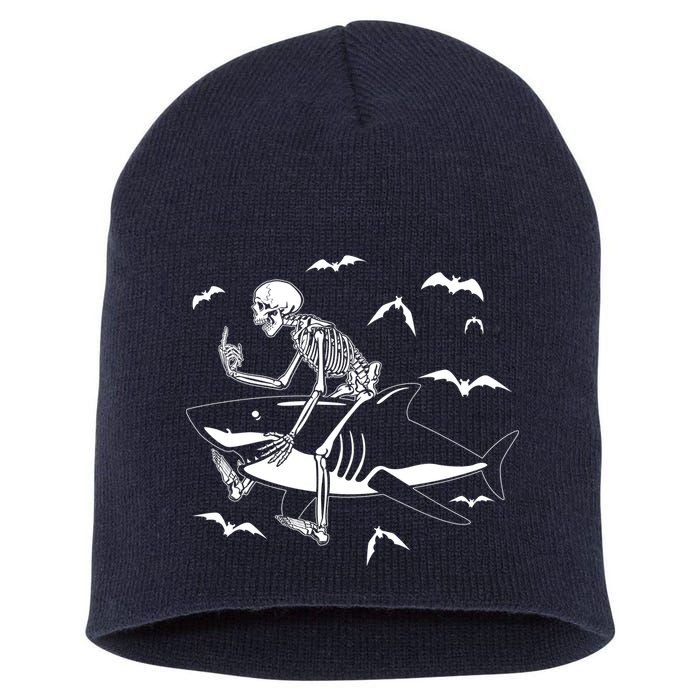 Scary Skeleton Riding Shark Short Acrylic Beanie