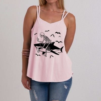 Scary Skeleton Riding Shark Women's Strappy Tank