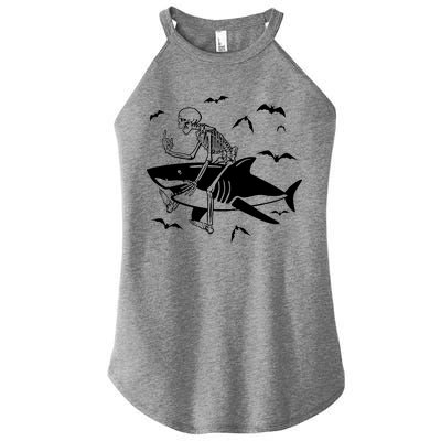 Scary Skeleton Riding Shark Women’s Perfect Tri Rocker Tank