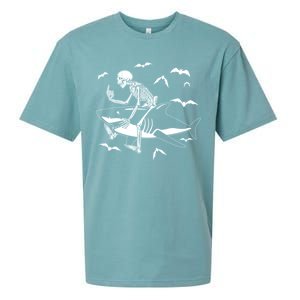 Scary Skeleton Riding Shark Sueded Cloud Jersey T-Shirt