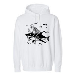 Scary Skeleton Riding Shark Garment-Dyed Fleece Hoodie