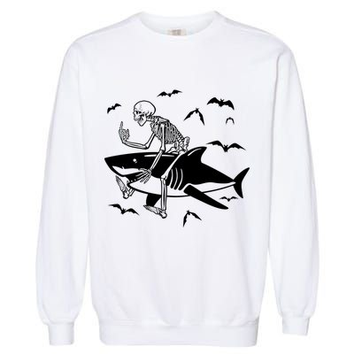 Scary Skeleton Riding Shark Garment-Dyed Sweatshirt