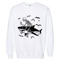 Scary Skeleton Riding Shark Garment-Dyed Sweatshirt