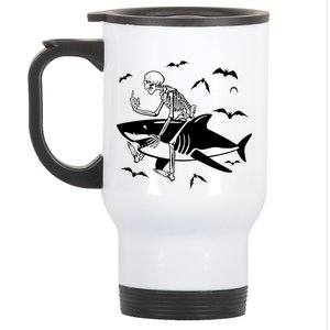 Scary Skeleton Riding Shark Stainless Steel Travel Mug