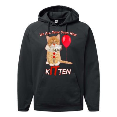 Scary We All Meow Down Here Clown Cat Kitten Performance Fleece Hoodie