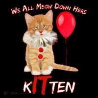 Scary We All Meow Down Here Clown Cat Kitten Flexfit Unipanel Trucker Cap