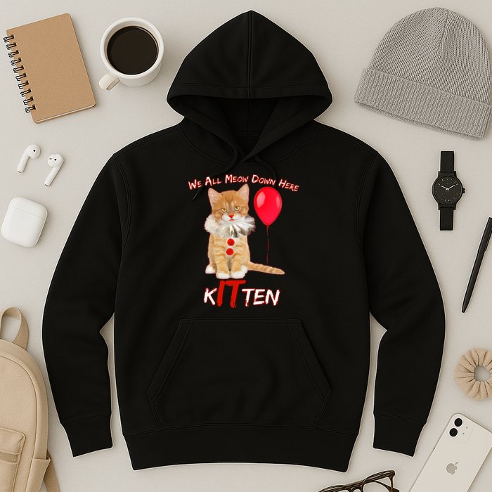 Scary We All Meow Down Here Clown Cat Kitten Hoodie