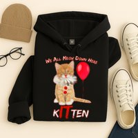 Scary We All Meow Down Here Clown Cat Kitten Hoodie