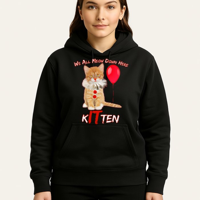 Scary We All Meow Down Here Clown Cat Kitten Hoodie