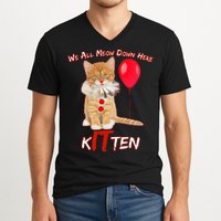 Scary We All Meow Down Here Clown Cat Kitten V-Neck T-Shirt