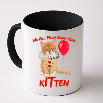 Scary We All Meow Down Here Clown Cat Kitten Mug