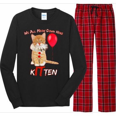 Scary We All Meow Down Here Clown Cat Kitten Long Sleeve Pajama Set