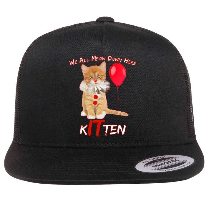 Scary We All Meow Down Here Clown Cat Kitten Flatbill Hat