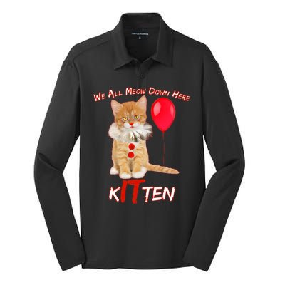 Scary We All Meow Down Here Clown Cat Kitten Silk Touch Performance Long Sleeve Polo