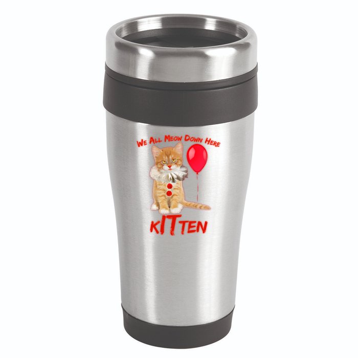 Scary We All Meow Down Here Clown Cat Kitten 16oz Travel Tumbler